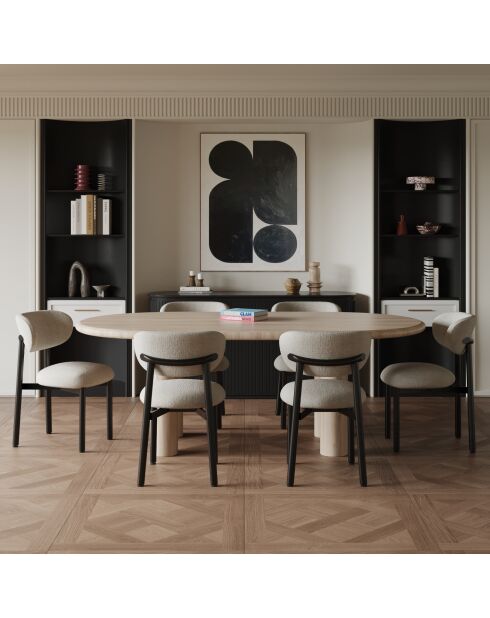 2 Chaises LUMI tissu bouclette crème pieds noirs – 49x57.5x77cm