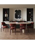 2 Chaises LUMI velours texturé bordeaux pieds bordeaux – 49x57.5x77cm