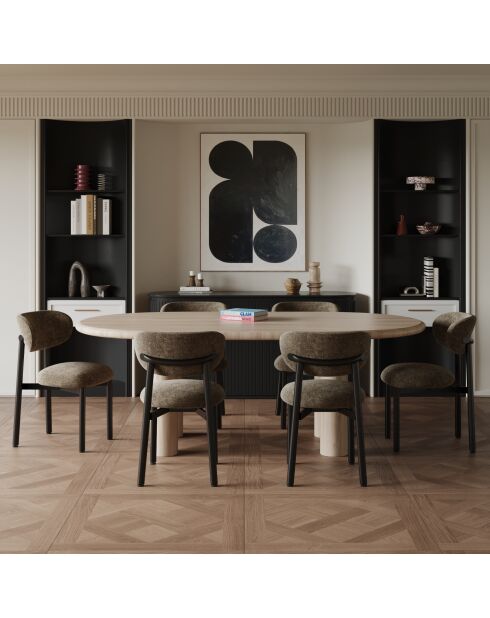 2 Chaises LUMI velours chenillé brun expresso pieds noirs – 49x57.5x77cm