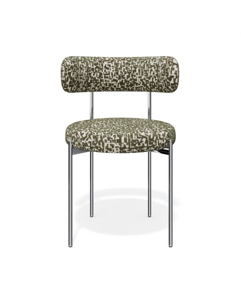 2 Chaises ADELE tissu tramé à motifs kaki pieds chrome – 52x45.5x76.5 cm