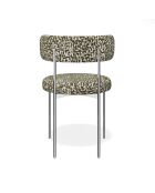 2 Chaises ADELE tissu tramé à motifs kaki pieds chrome – 52x45.5x76.5 cm