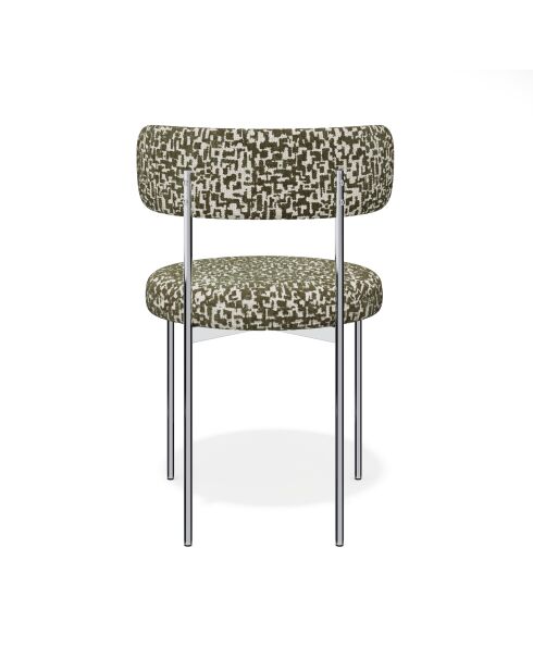 2 Chaises ADELE tissu tramé à motifs kaki pieds chrome – 52x45.5x76.5 cm