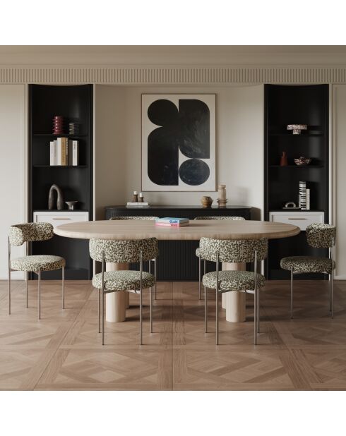 2 Chaises ADELE tissu tramé à motifs kaki pieds chrome – 52x45.5x76.5 cm