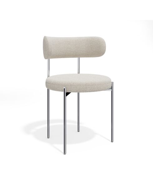 2 Chaises ADELE tissu bouclette crème pieds chrome – 52x45.5x76.5 cm