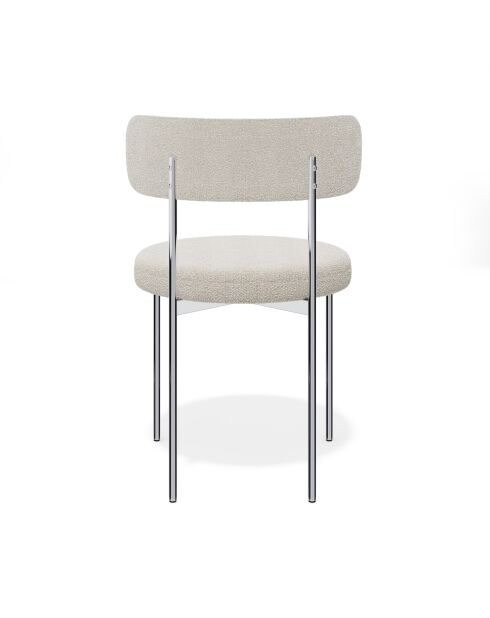 2 Chaises ADELE tissu bouclette crème pieds chrome – 52x45.5x76.5 cm