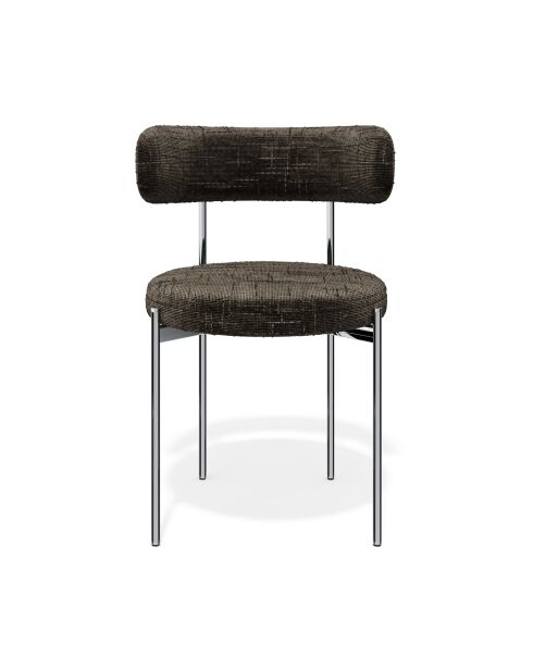 2 Chaises ADELE velours tramé brun expresso pieds chrome – 52x45.5x76.5 cm