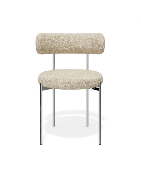 2 Chaises ADELE tissu tramé à motifs beige pieds chrome – 52x45.5x76.5 cm