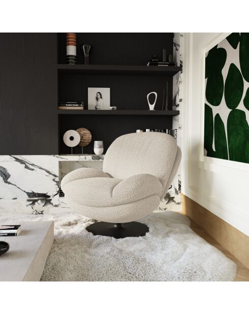 Fauteuil pivotant Replay en bouclette crème 85x84x85cm