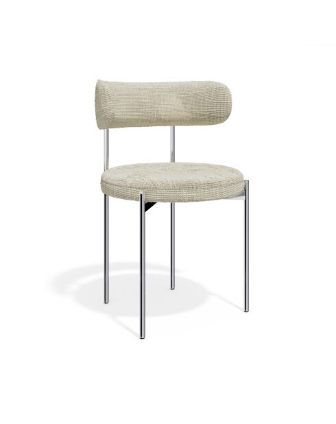 2 Chaises ADELE velours tramé crème pieds chrome – 52x45.5x76.5 cm