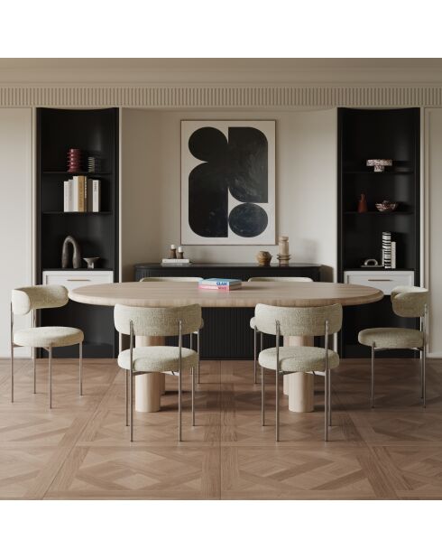 2 Chaises ADELE velours tramé crème pieds chrome – 52x45.5x76.5 cm