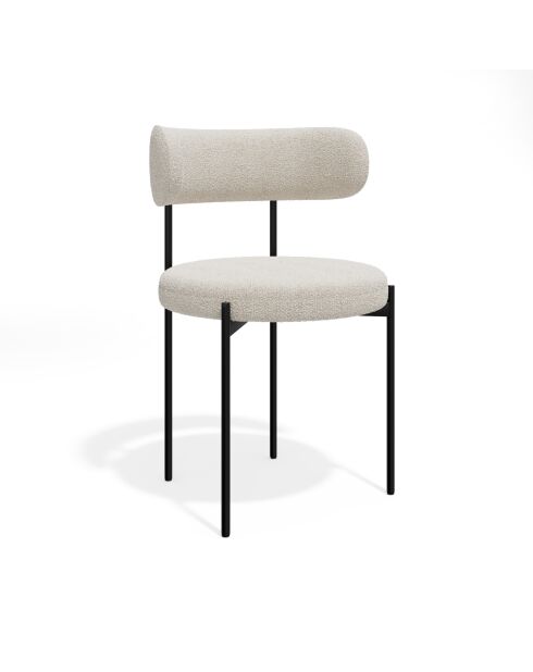 2 Chaises ADELE tissu bouclette crème pieds noir – 52x45.5x76.5 cm