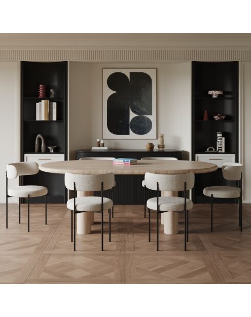 2 Chaises ADELE tissu bouclette crème pieds noir – 52x45.5x76.5 cm