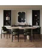 2 Chaises LUMI tissu bouclette kaki pieds noirs – 49x57.5x77cm