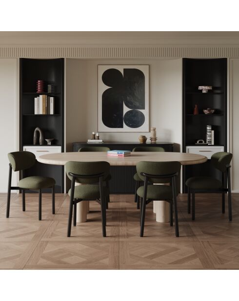 2 Chaises LUMI tissu bouclette kaki pieds noirs – 49x57.5x77cm