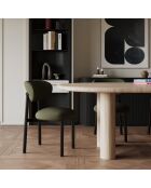 2 Chaises LUMI tissu bouclette kaki pieds noirs – 49x57.5x77cm