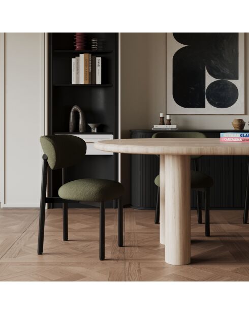 2 Chaises LUMI tissu bouclette kaki pieds noirs – 49x57.5x77cm