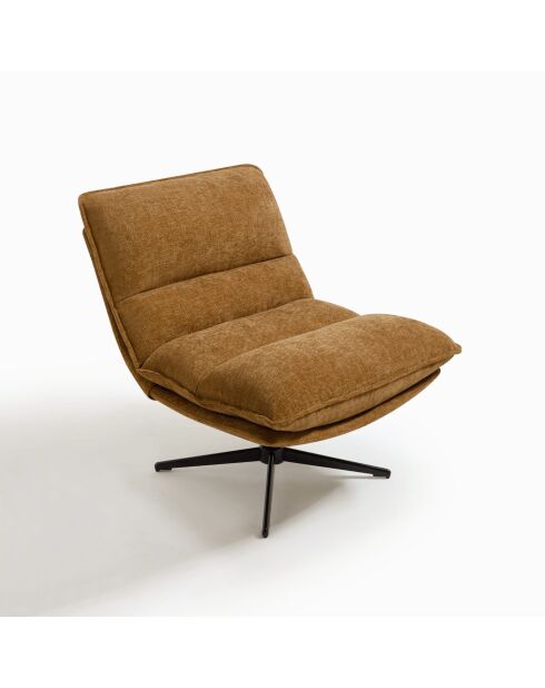 Fauteuil pivotant pied noir NAPA tissu tramé toucher doux caramel – 81x95x90cm