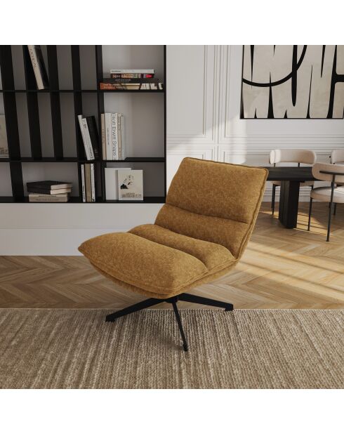 Fauteuil pivotant pied noir NAPA tissu tramé toucher doux caramel – 81x95x90cm