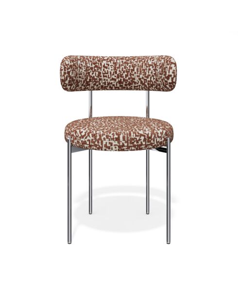 2 Chaises ADELE tissu tramé à motifs terracotta pieds chrome – 52x45.5x76.5 cm