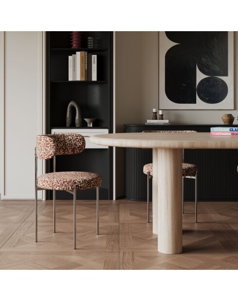 2 Chaises ADELE tissu tramé à motifs terracotta pieds chrome – 52x45.5x76.5 cm