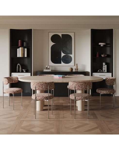 2 Chaises ADELE tissu tramé à motifs terracotta pieds chrome – 52x45.5x76.5 cm