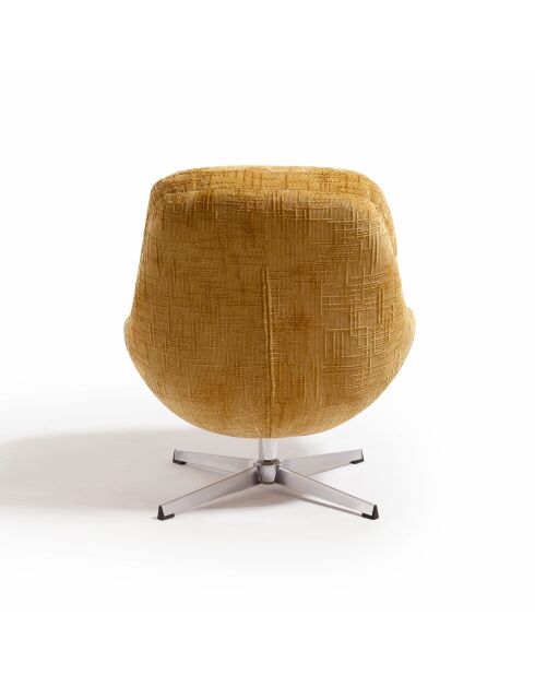 Fauteuil pivotant pied chrome REV velours tramé moutarde – 76x85x91cm