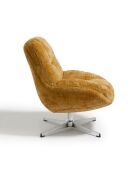 Fauteuil pivotant pied chrome REV velours tramé moutarde – 76x85x91cm