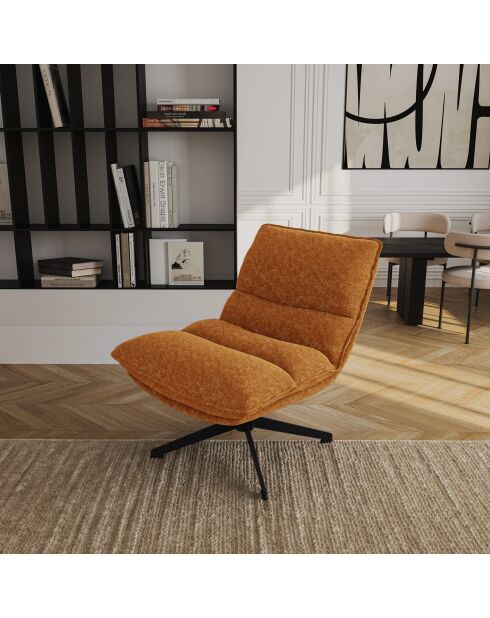 Fauteuil pivotant pied noir NAPA tissu tramé toucher doux terracotta – 81x95x90cm