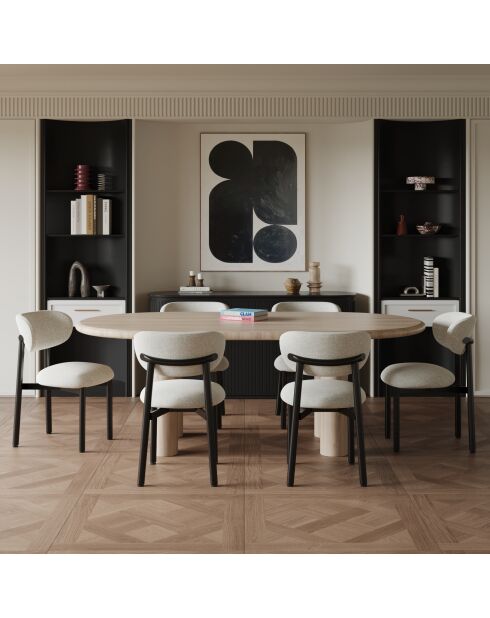 2 Chaises LUMI velours chenillé crème pieds noirs – 49x57.5x77cm