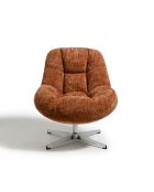 Fauteuil pivotant pied chrome REV velours tramé terracotta – 76x85x91cm