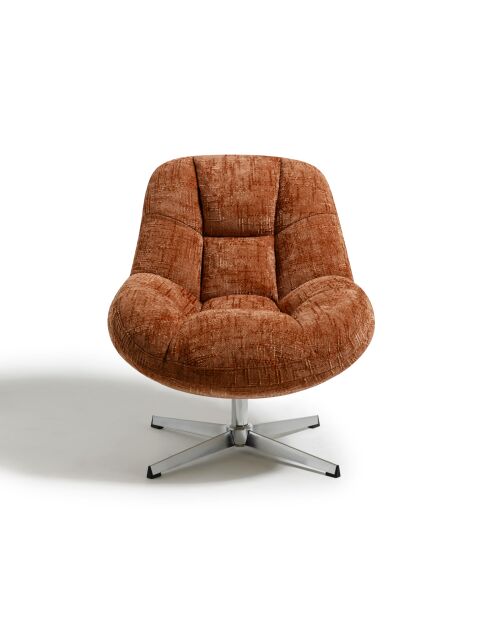 Fauteuil pivotant pied chrome REV velours tramé terracotta – 76x85x91cm