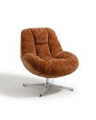 Fauteuil pivotant pied chrome REV velours tramé terracotta – 76x85x91cm