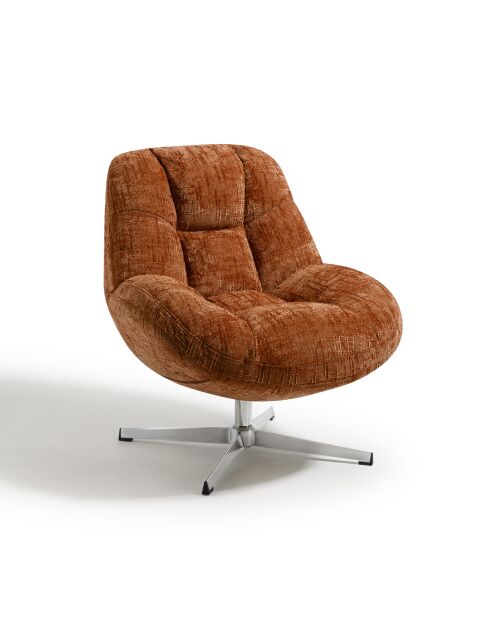 Fauteuil pivotant pied chrome REV velours tramé terracotta – 76x85x91cm