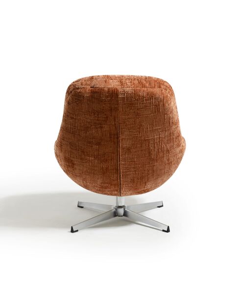 Fauteuil pivotant pied chrome REV velours tramé terracotta – 76x85x91cm