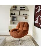 Fauteuil pivotant pied chrome REV velours tramé terracotta – 76x85x91cm