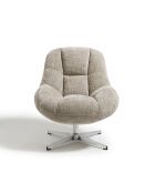 Fauteuil pivotant pied chrome REV velours tramé taupe – 76x85x91cm