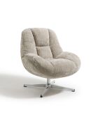 Fauteuil pivotant pied chrome REV velours tramé taupe – 76x85x91cm