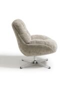 Fauteuil pivotant pied chrome REV velours tramé taupe – 76x85x91cm
