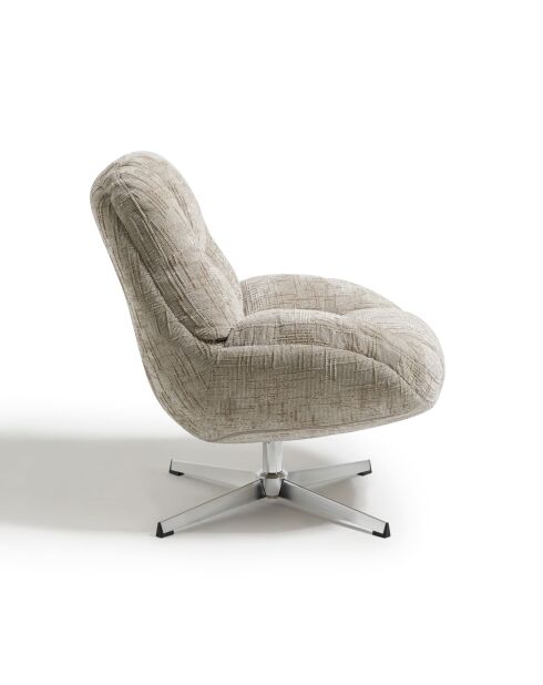 Fauteuil pivotant pied chrome REV velours tramé taupe – 76x85x91cm