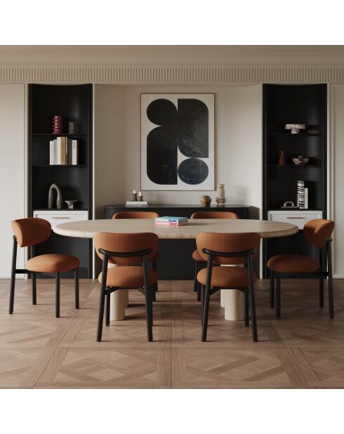 2 Chaises LUMI tissu bouclette terracotta pieds noirs – 49x57.5x77cm