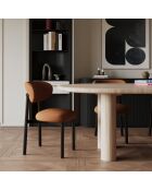 2 Chaises LUMI tissu bouclette terracotta pieds noirs – 49x57.5x77cm