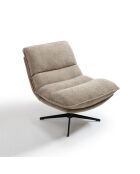 Fauteuil pivotant pied noir NAPA tissu tramé toucher doux taupe – 81x95x90cm