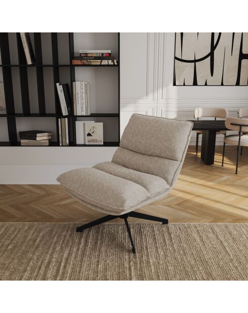 Fauteuil pivotant pied noir NAPA tissu tramé toucher doux taupe – 81x95x90cm