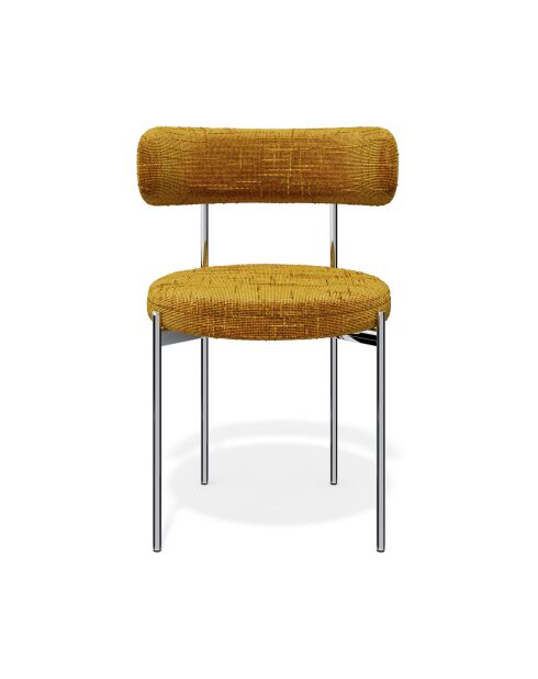 2 Chaises ADELE velours tramé moutarde pieds chrome – 52x45.5x76.5 cm