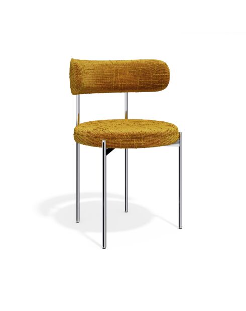 2 Chaises ADELE velours tramé moutarde pieds chrome – 52x45.5x76.5 cm