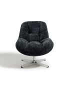 Fauteuil pivotant pied chrome REV velours tramé noir – 76x85x91cm
