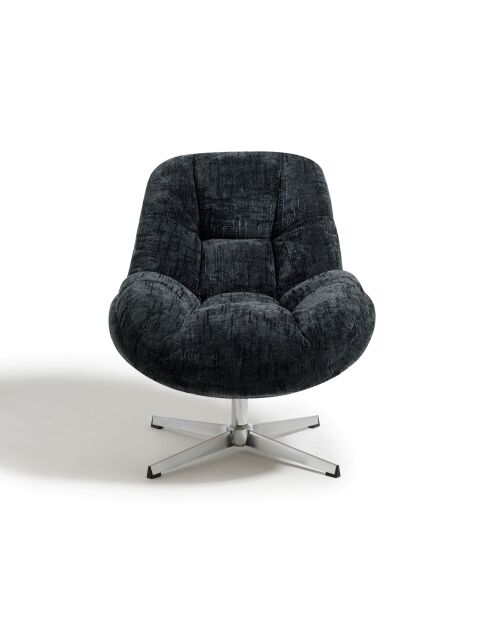 Fauteuil pivotant pied chrome REV velours tramé noir – 76x85x91cm