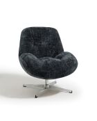 Fauteuil pivotant pied chrome REV velours tramé noir – 76x85x91cm