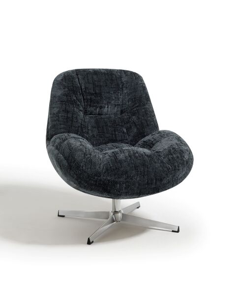 Fauteuil pivotant pied chrome REV velours tramé noir – 76x85x91cm