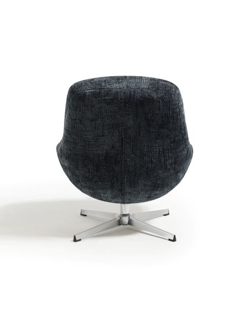 Fauteuil pivotant pied chrome REV velours tramé noir – 76x85x91cm
